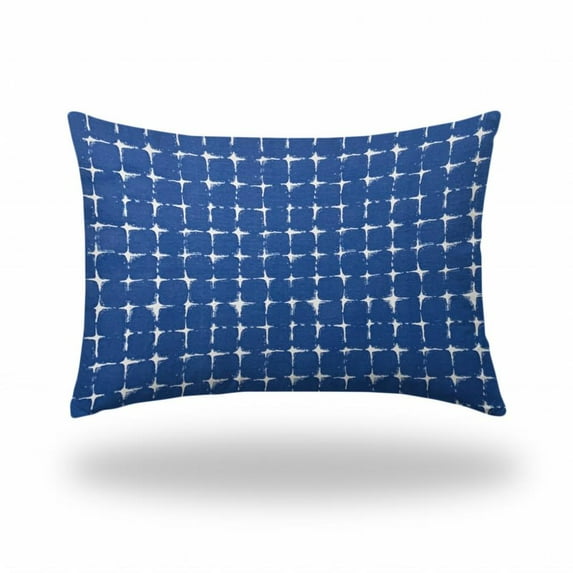 HomeRoots 14" X 20" Blue And White Zippered Gingham Lumbar Indoor Outdoor Pillow Cover