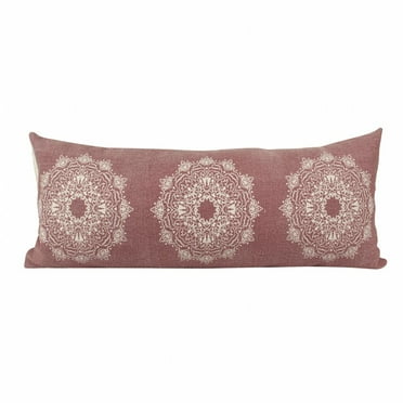 HomeRoots 14" X 36" Dusty Rose And White 100% Cotton Geometric Zippered Pillow