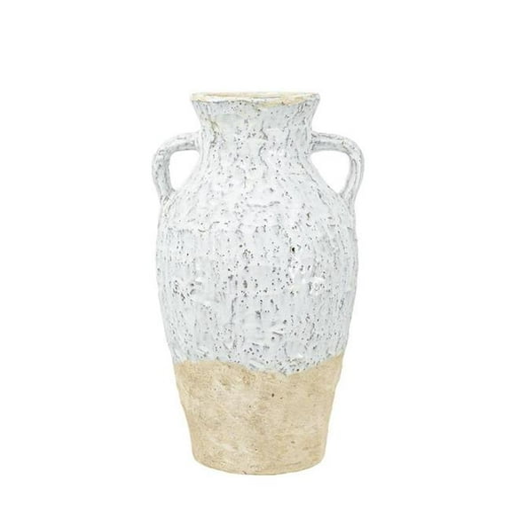 HomeRoots 565466 14 in. Beige & Ivory Color Block Amphora Terracotta Table Vase