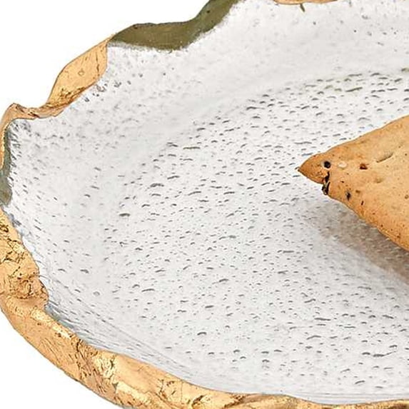 HomeRoots 376065 14 in. Glass Oval Edge Gold Leaf Platter