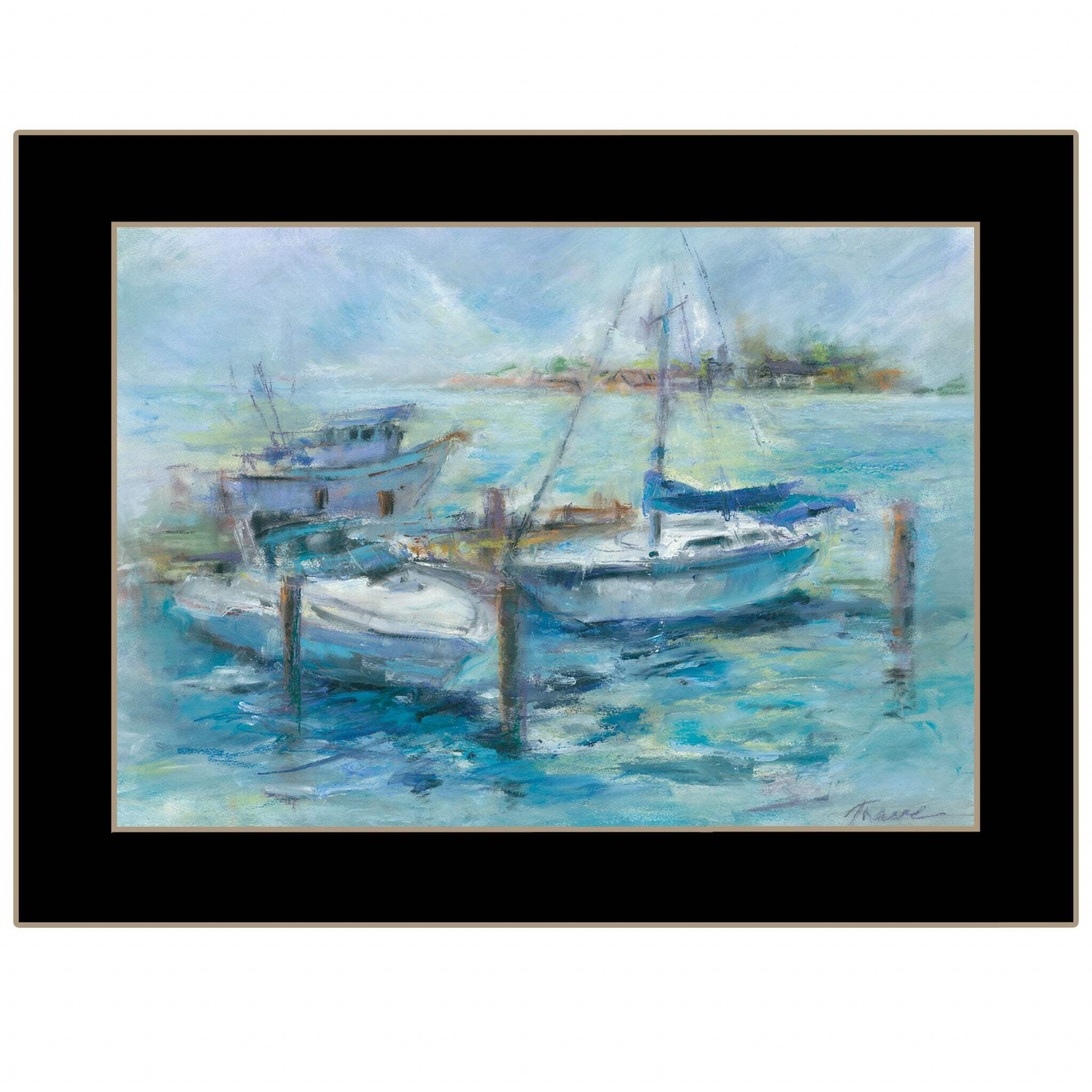 Black Framed Coastal Dockside Abstract Print Wall Art