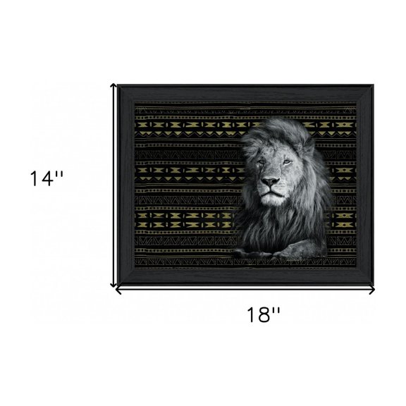 HomeRoots 14 x 18 x 1 in. Patterned Lion Black Framed Print Wall Art