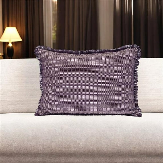 HomeRoots 529246 14 x 20 in. Purple & White Striped Cotton Throw Pillow with Fringe