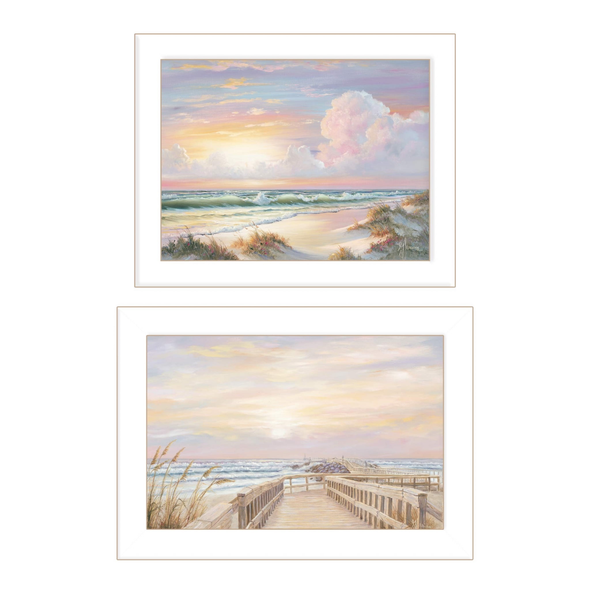 White Framed Sunrise Sunset Landscape Print Set