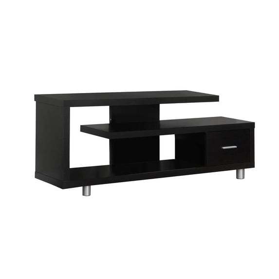 15.75" x 60" x 24" Cappuccino Silver Particle Board Hollow Core Metal TV Stand with a Drawer