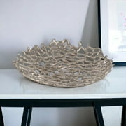 HomeRoots 15" Silver Aluminum Coral Decorative Bowl