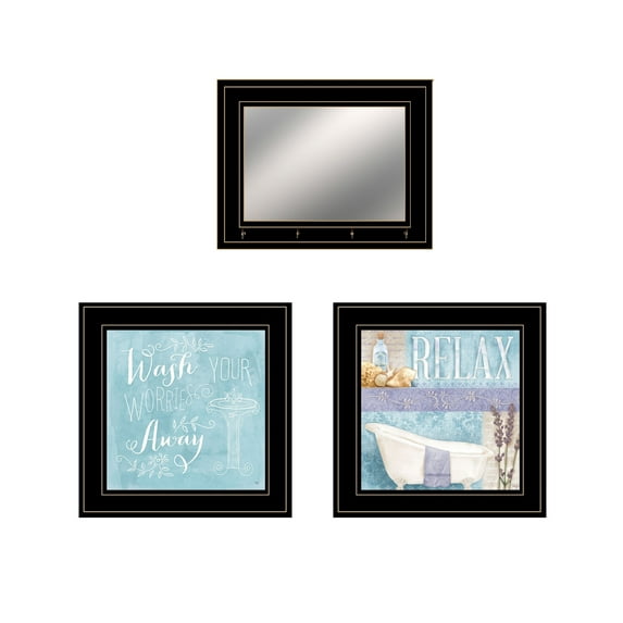 HomeRoots 15 x 15 x 1 in. Wash 4 Black Framed Print Bathroom Wall Art - Set of 3
