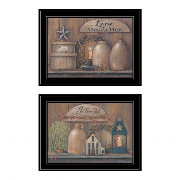 HomeRoots 15 x 19 x 1 in. Americana Country Love Sentiment Black Framed Print Wall Art - Set of 2