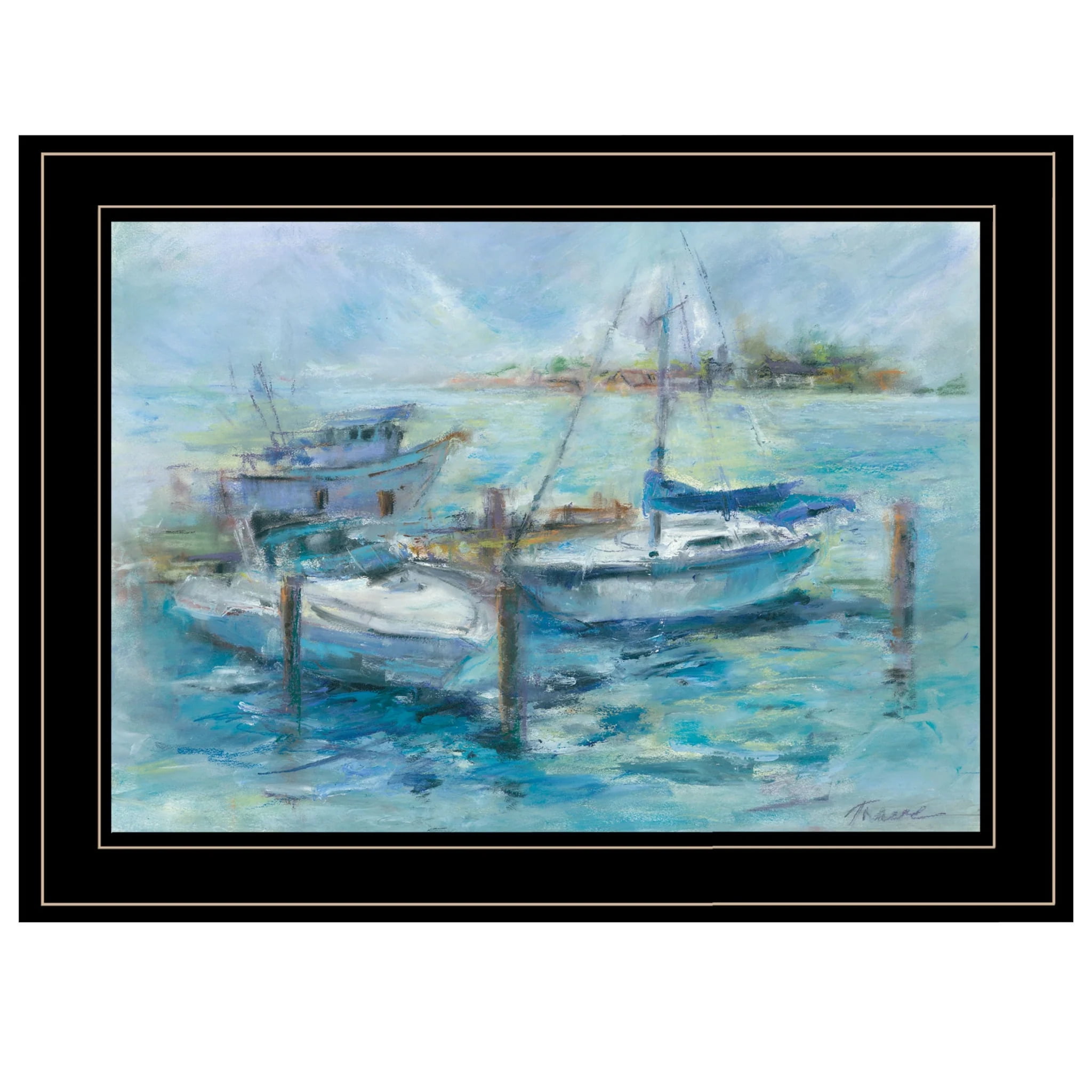 Dockside Blue and White Framed Coastal Print Wall Art