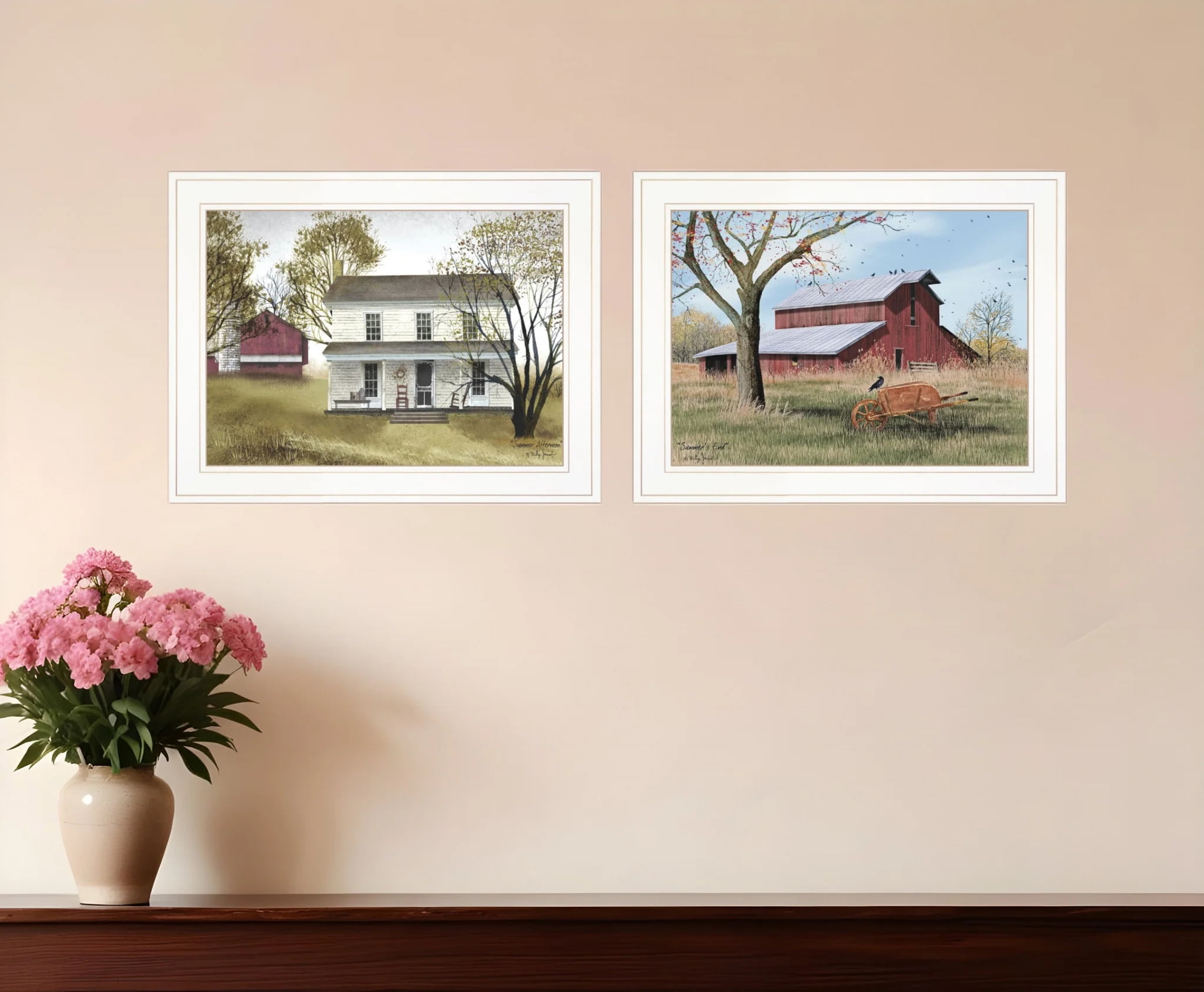 Set of Two White Framed Farmhouse Print Wall Art