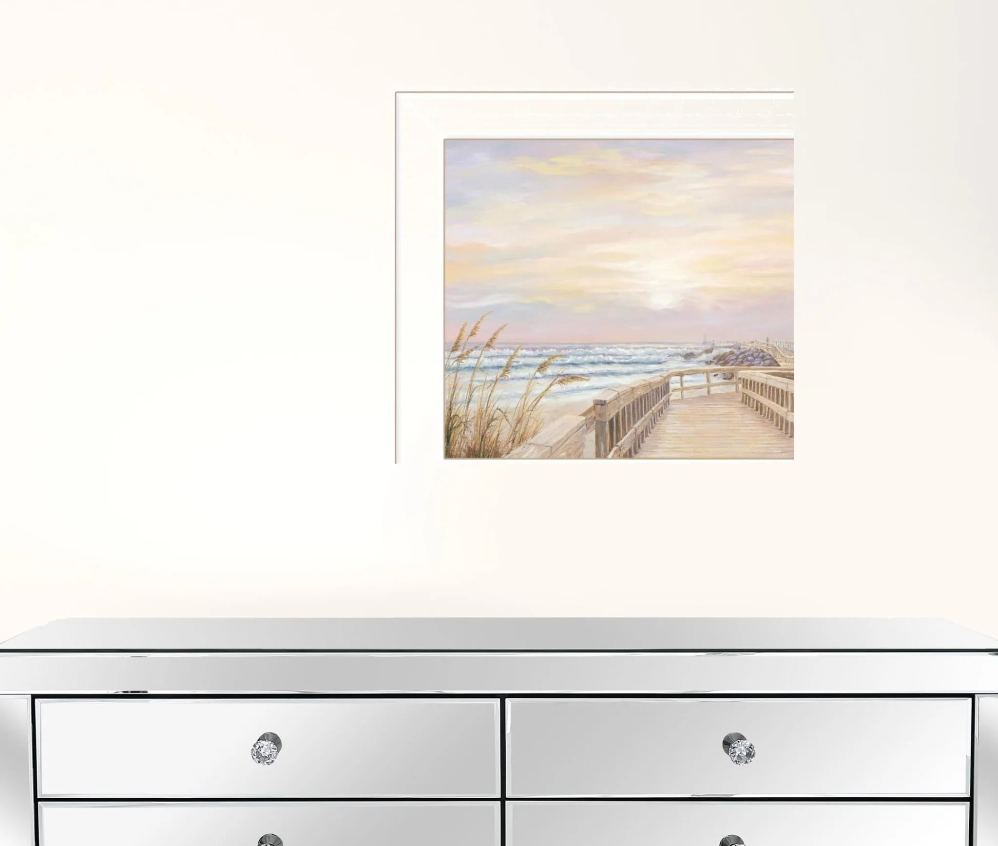 White Framed Coastal Sunrise Sunset Landscape Print Set