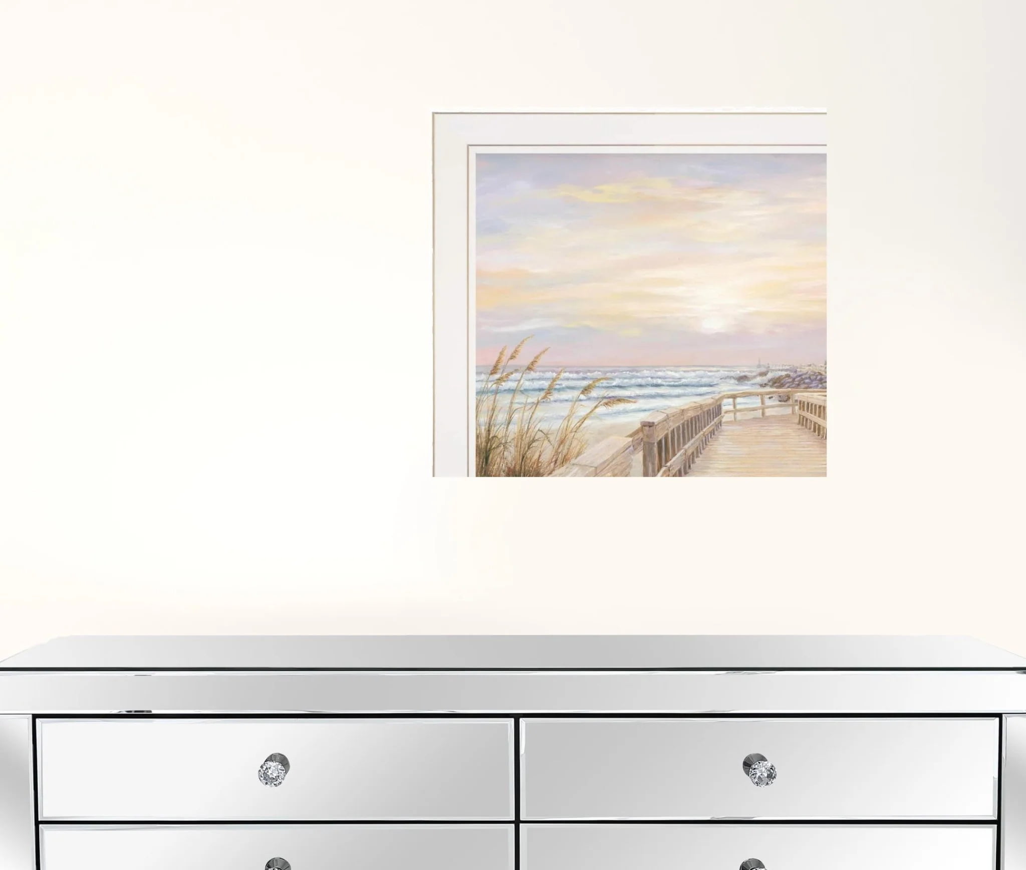 White Framed Coastal Sunrise Sunset Landscape Print Set