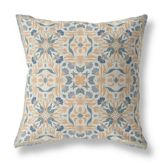 HomeRoots 16" Gray Orange Paisley Indoor Outdoor Throw Pillow 16"x16"