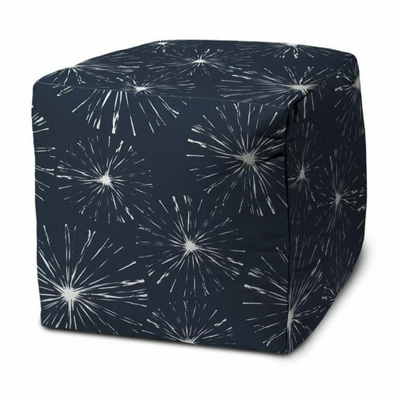 17" Blue 100% Polyester Cube Geometric Indoor Outdoor Pouf Ottoman