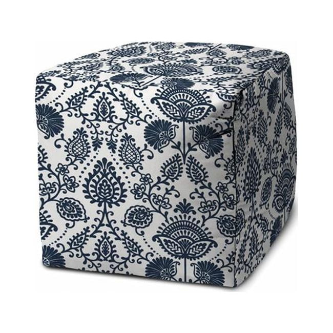 HomeRoots 17" Blue Polyester Cube Indoor Outdoor Pouf Ottoman - Walmart.com