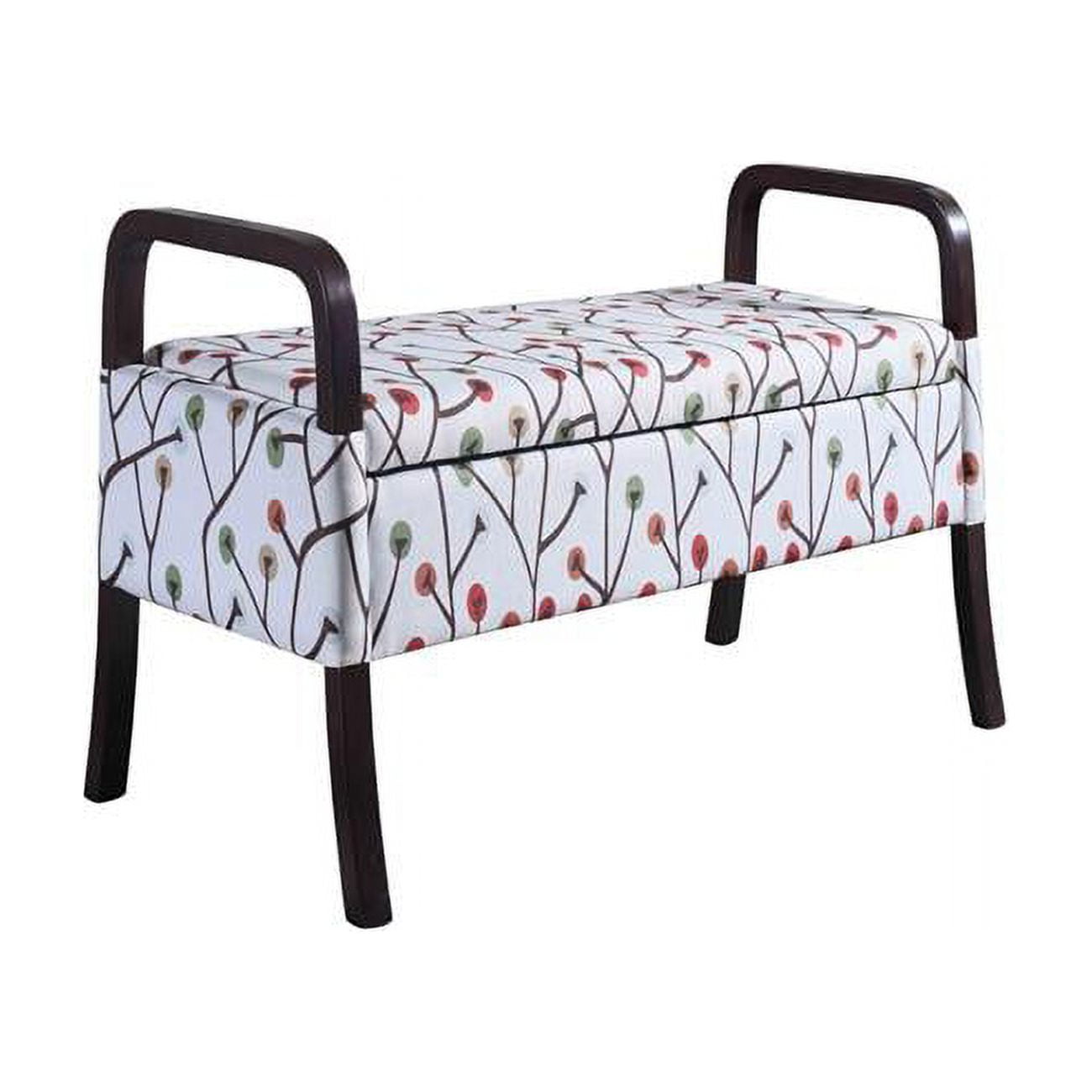 17" Dark Brown and Blue Floral Upholstered Storage Entryway Bench