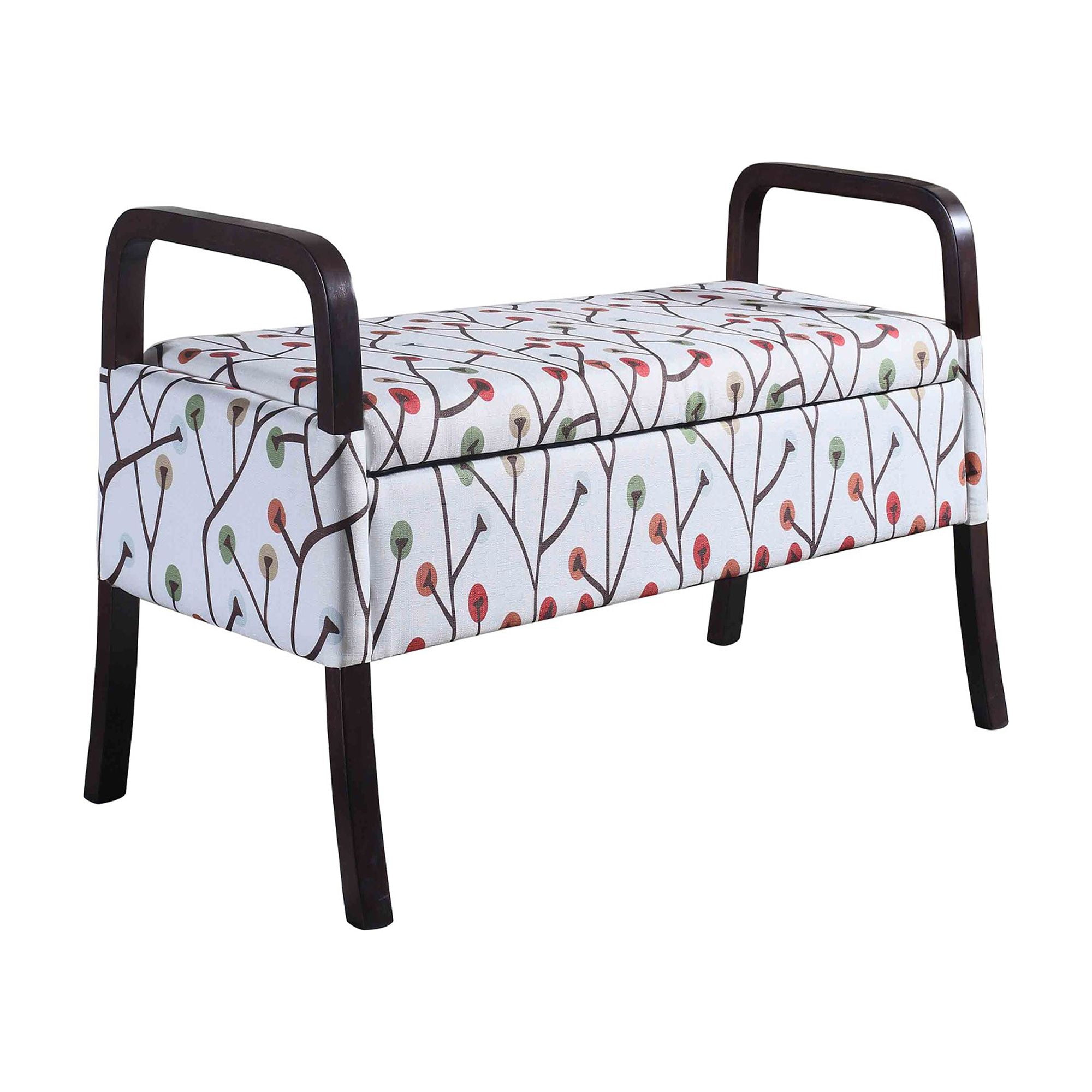 17" Dark Brown and Blue Floral Upholstered Storage Entryway Bench