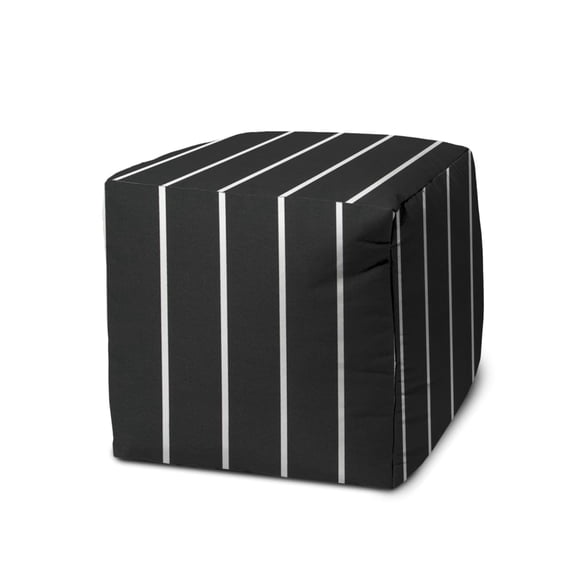 HomeRoots 474475 17 x 17 x 17 in. Gray Polyester Cube Striped Indoor & Outdoor Pouf Ottoman