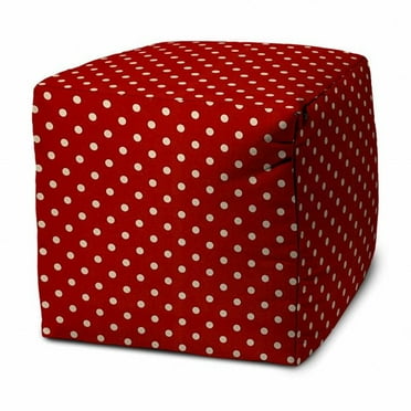 HomeRoots 17" Red Cube Polka Dots Indoor Outdoor Pouf Cover