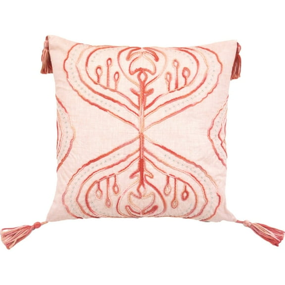 HomeRoots 17" X 17" Coral Damask Zippered Polyester Throw Pillow With Tassels