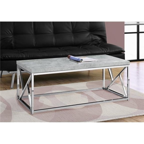 HomeRoots  17 in. Grey Cement Particle Board, Laminate & Chrome Metal Coffee Table