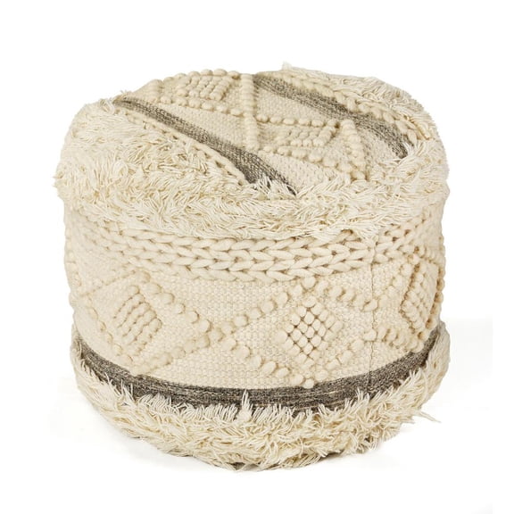 HomeRoots 18" Cream Wool Ottoman