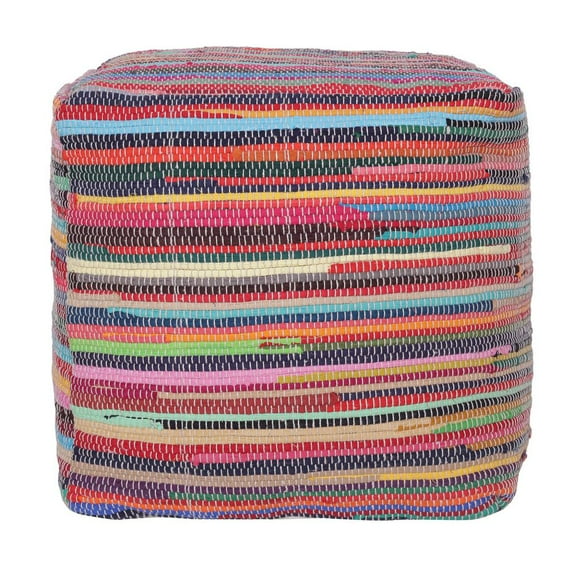 18 Red cotton cube Striped Pouf Ottoman