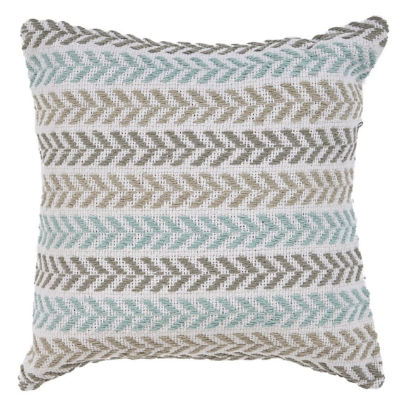 HomeRoots 18" X 18" Green And White Chevron Cotton Zippered Pillow