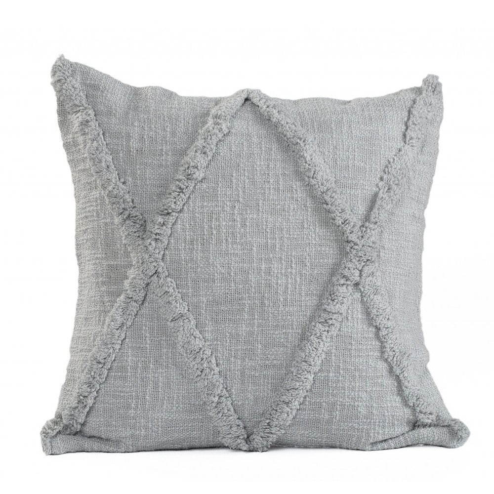 Gray Diamond Tufted Cotton Square Throw Pillow, 18"