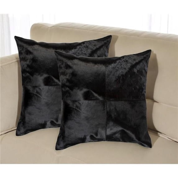 HomeRoots 544598 18 in. Black Cowhide Throw Pillows - Set of 2