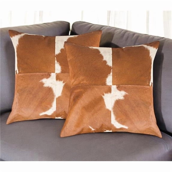 Set of Two 18" Brown and White Cowhide Cowhide Throw Pillows