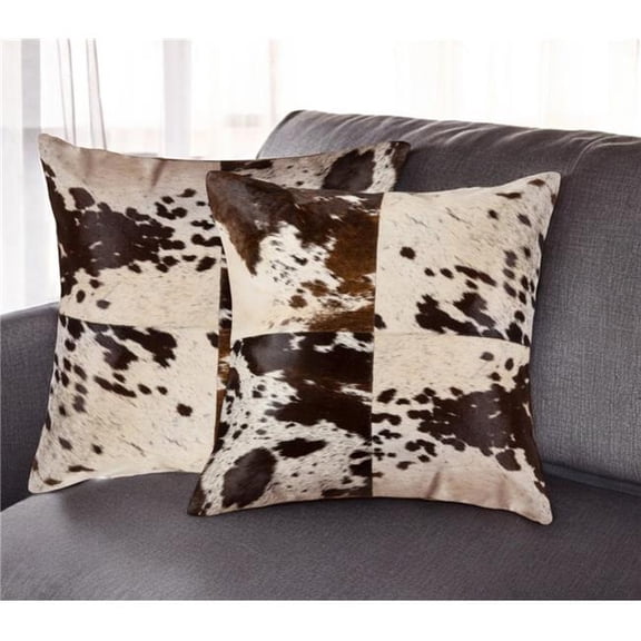 HomeRoots 544640 18 in. Chocolate & White Cowhide Throw Pillows - Set of 2