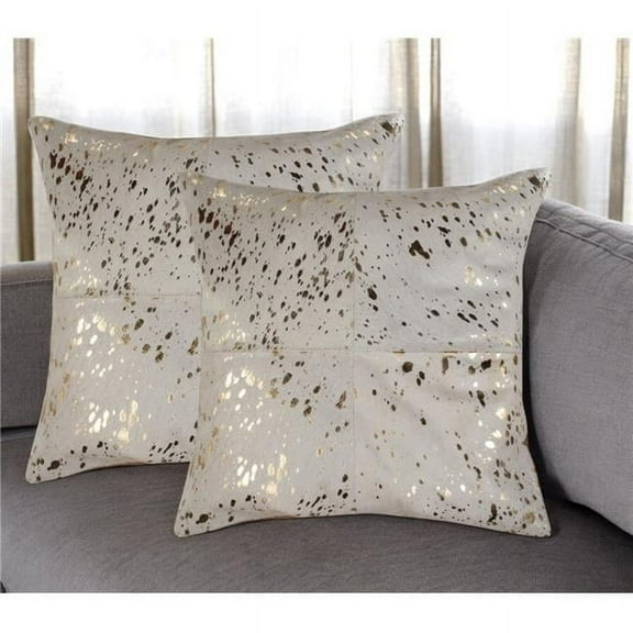 HomeRoots 544609 18 in. Natural & Gold Abstract Cowhide Throw Pillows with Glitter - Set of 2