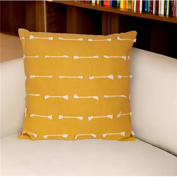 HomeRoots 548955 18 in. Yellow Striped Cotton Throw Pillow with Texture