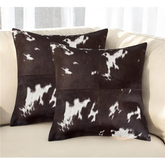 HomeRoots 544604 18 x 18 in. Chocolate & White Cowhide Throw Pillows - Set of 2