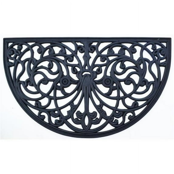HomeRoots 573959 18 x 30 in. Black Rubber Outdoor Semi Circle Door Mat