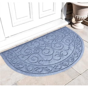 HomeRoots 632523 18 x 30 in. Gray Scrollwork Semi Circle Outdoor Polypropylene Door Mat