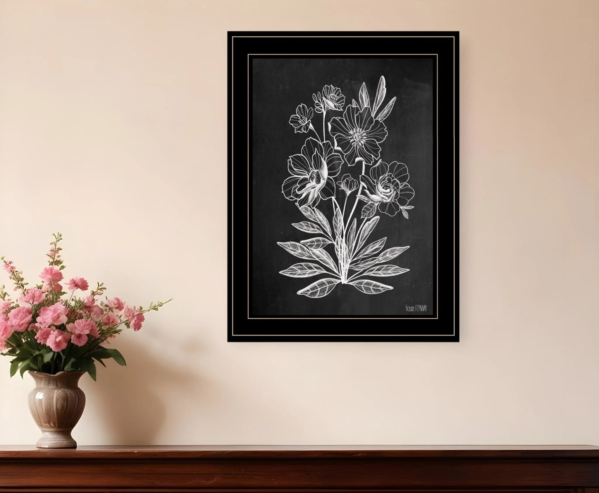Black and Gold Framed Floral Chalkboard Print Wall Art