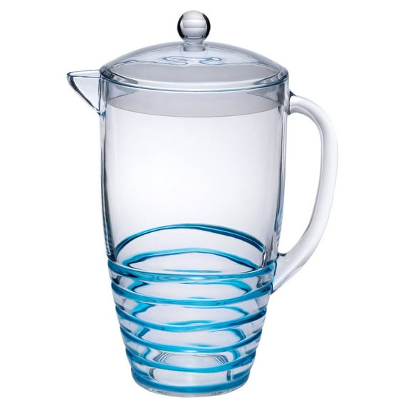 HomeRoots 2.5 Quart Clear And Blue Swirl Acrylic Pitcher