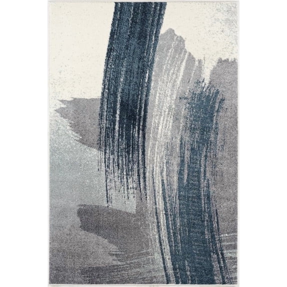 HomeRoots 487594 2 x 10 ft. White & Blue Abstract Power Loom Stain Resistant Rectangle Area Rug