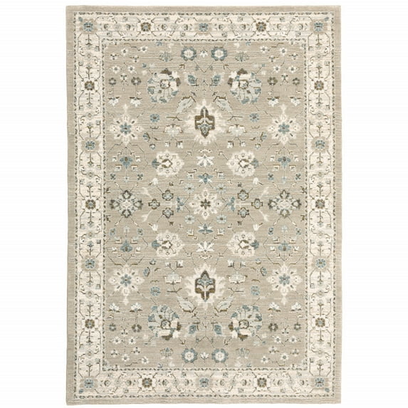 HomeRoots 510108 2 x 3 ft. Beige Ivory Blue Green & Purple Oriental Power Loom Stain Resistant Rectangle Area Rug