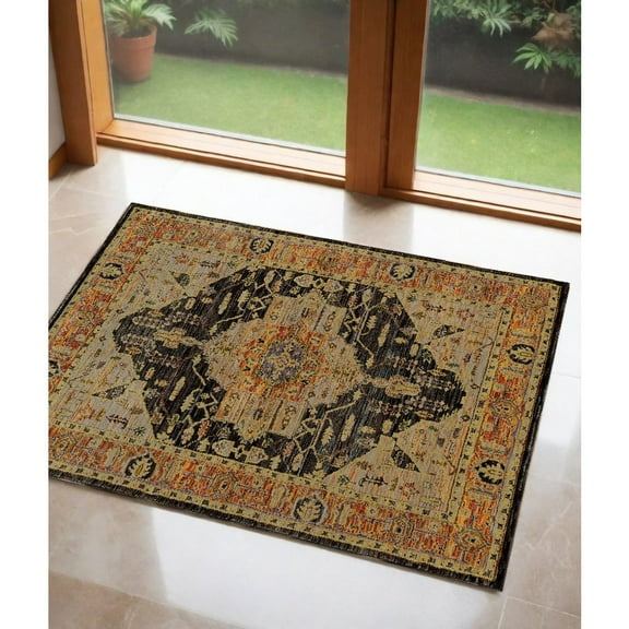 HomeRoots 2' X 3' Black And Gold Oriental Power Loom Area Rug