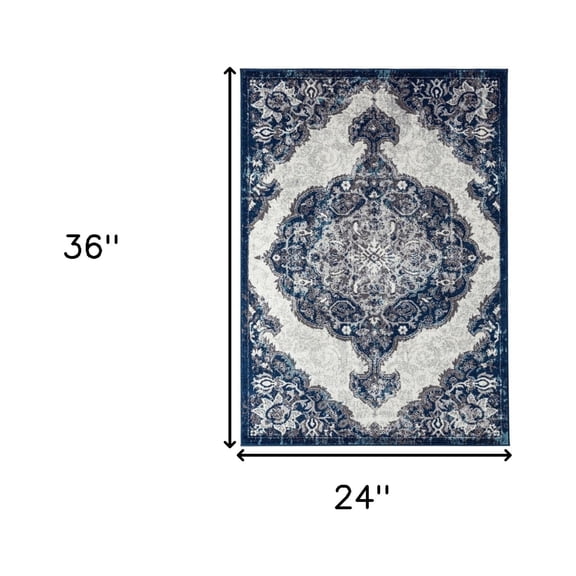 2' x 3' Blue and Gray Medallion Power Loom Area Rug