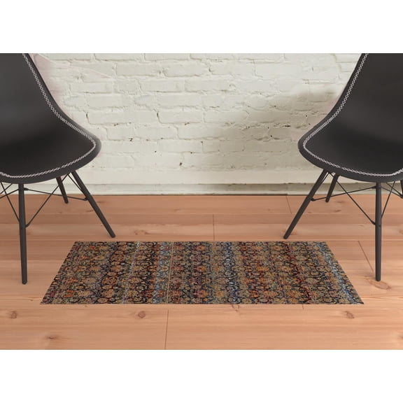 2' X 3' Multi And Blue Abstract Power Loom Stain Resistant Area Rug
