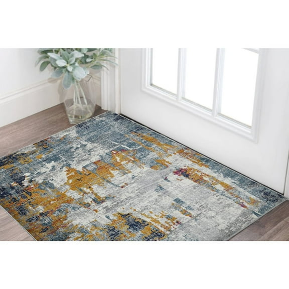 HomeRoots 2' X 3' Blue And Orange Abstract Power Loom Area Rug