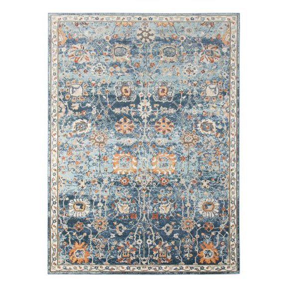 HomeRoots 531504 2 x 3 ft. Floral Power Loom Transitional Stain Resistant Indoor Outdoor Rectangle Area Rug, Blue & Orange