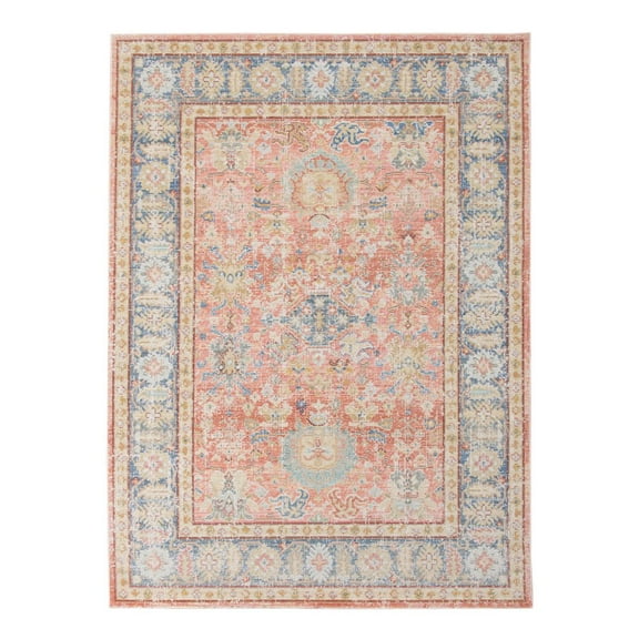 HomeRoots 2' X 3' Blue And Pink Oriental Power Loom Distressed Area Rug