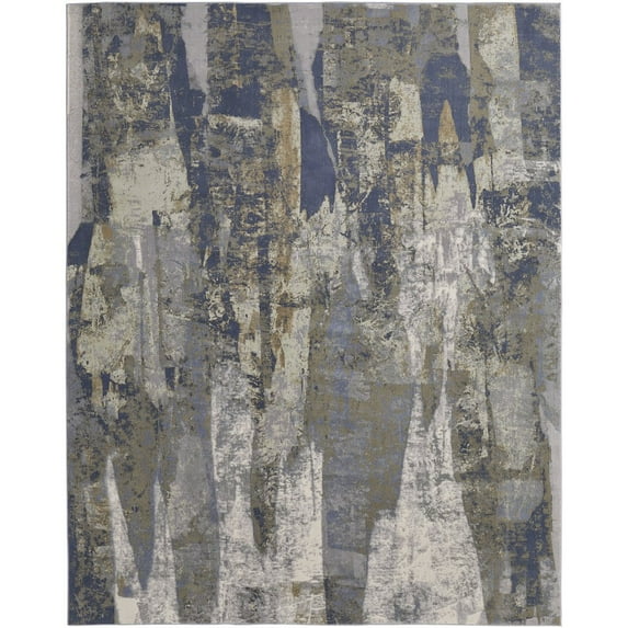 2' X 3' Blue Gray And Tan Abstract Power Loom Distressed Area Rug