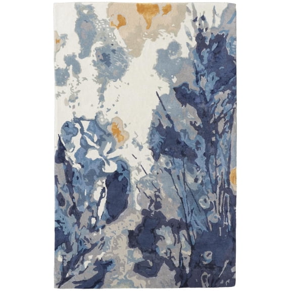 2' X 3' Blue Wool Floral Tufted Handmade Area Rug
