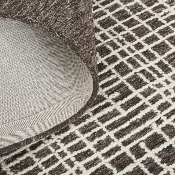 2' X 3' Brown And Ivory Wool Plaid Tufted Handmade Stain Resistant Area Rug
